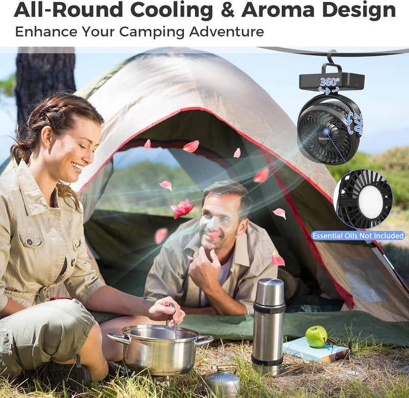 COMLIFE Camping Fan with LED Lantern - Rechargeable Battery Operated Fan, 35H Run Time Max, 3 Speeds, Portable Desk Fan with Hook for Tent Car RV Outdoor Emergency Outage Hurricane - Image 3